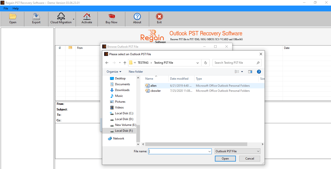 Select PST file for Scanning