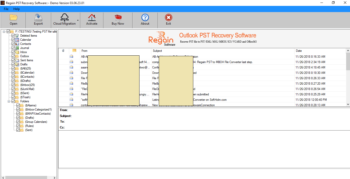 Show preview of recovered emails